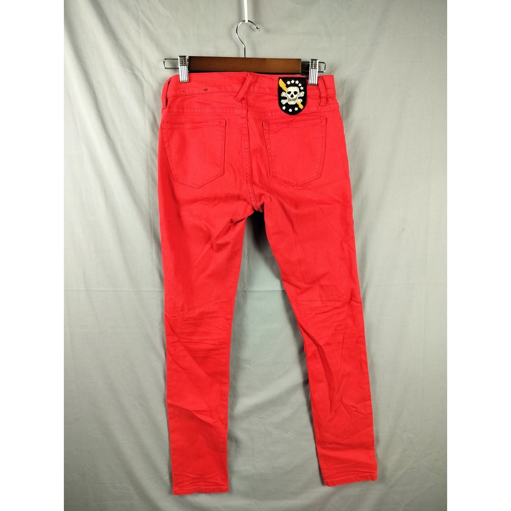 Rugby Ralph Lauren Jeans Women 26 Red Vintage Skull patch Skinny Crop Y2K